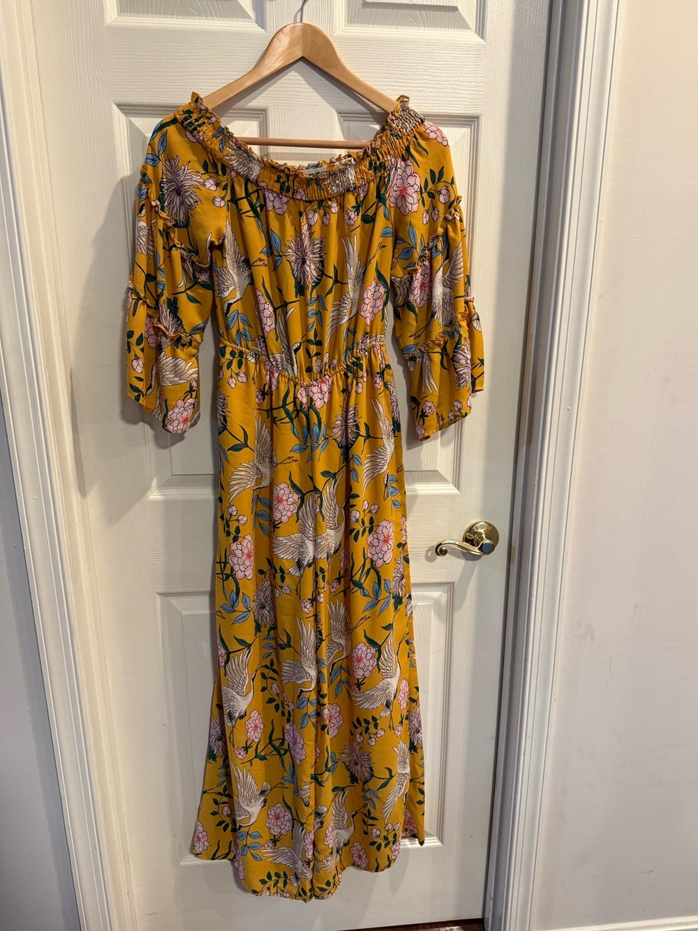 Flying Tomato Mustard Floral Jumpsuit with Floral & Crane Print